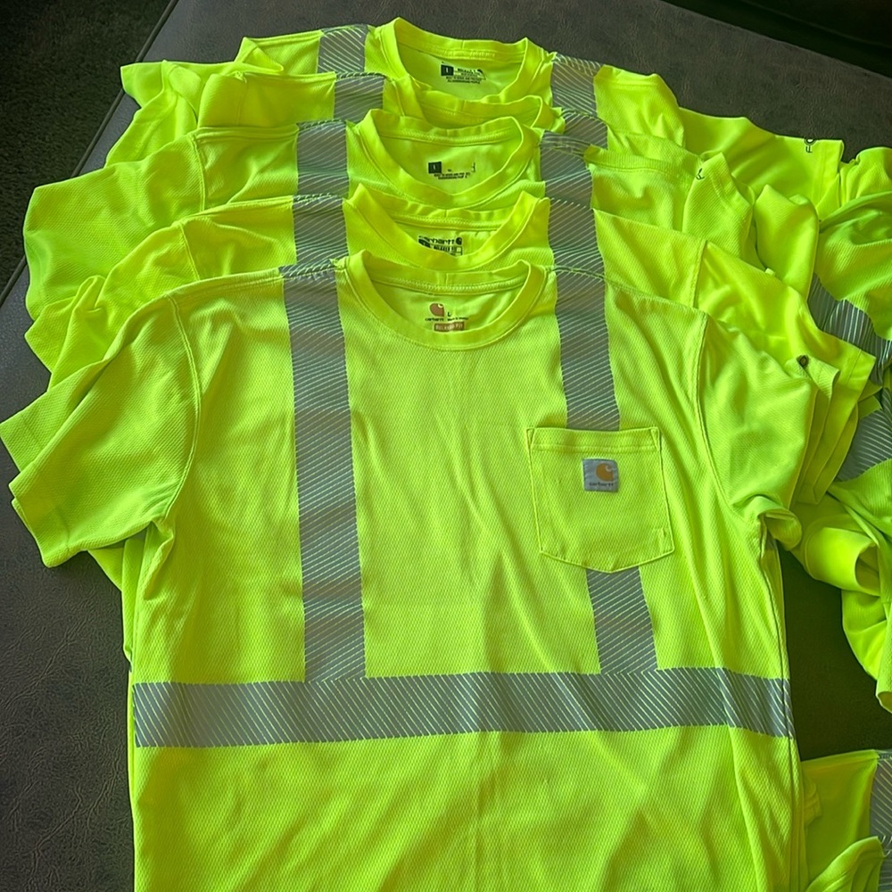 Lot: (13) Large Carhartt high vis work shirts